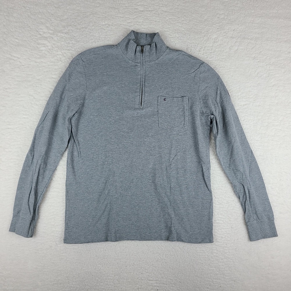 Criquet Sweater Mens Medium Gray‎ Organic Cotton Quarter Zip Sweatshirt